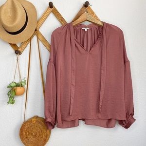 Lucky Brand Mauve Tie Neck Long Sleeve Blouse